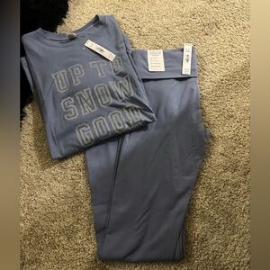 Blue Graphic Tee and Leggings Set